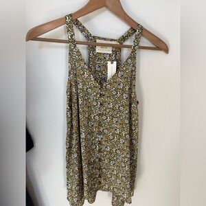 Anthropologie Mustard and White Patterned Tank Top